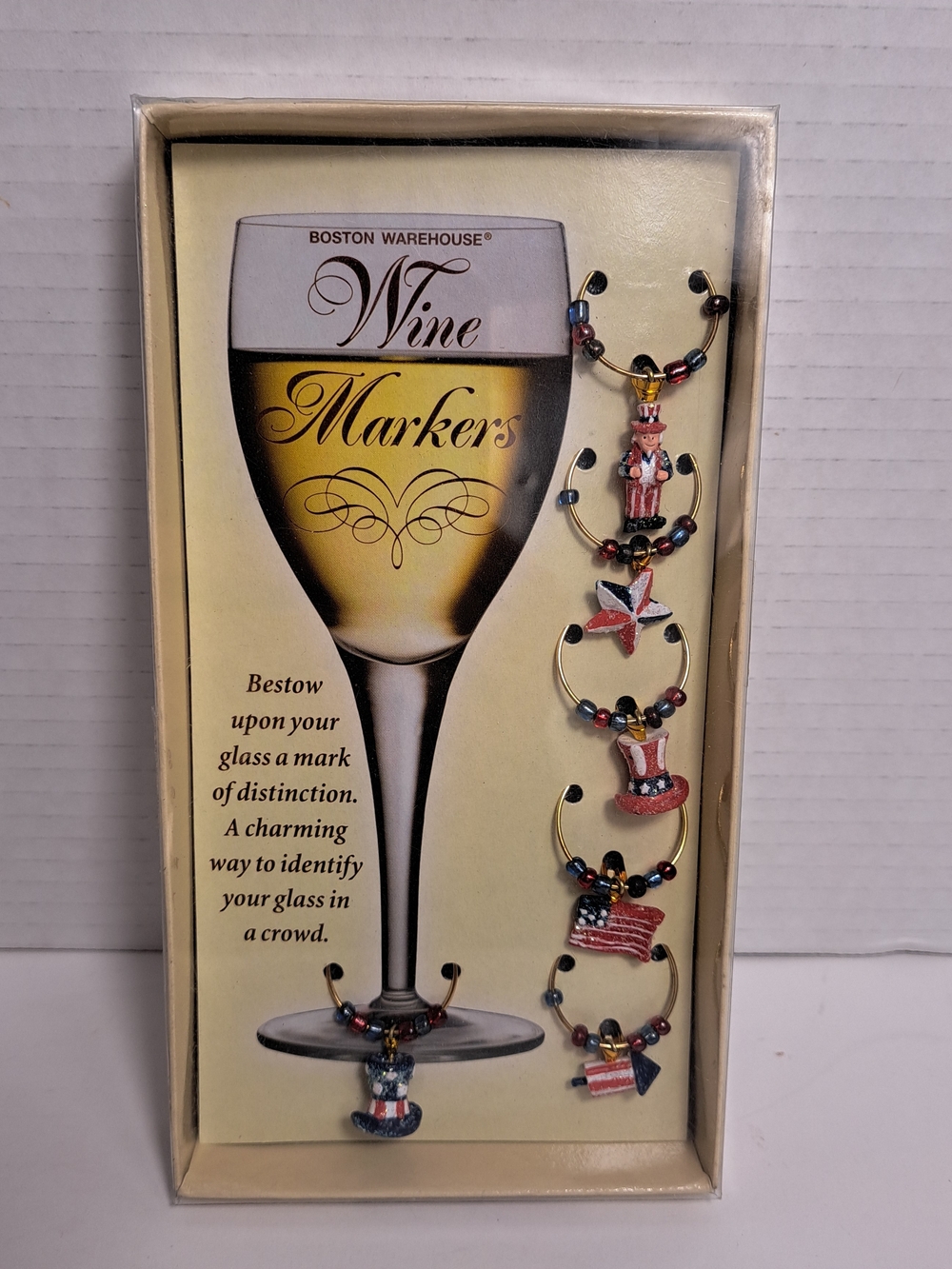 Boston Warehouse Set Of 6 Patriotic 4th Of July Themed Wine Glass Markers